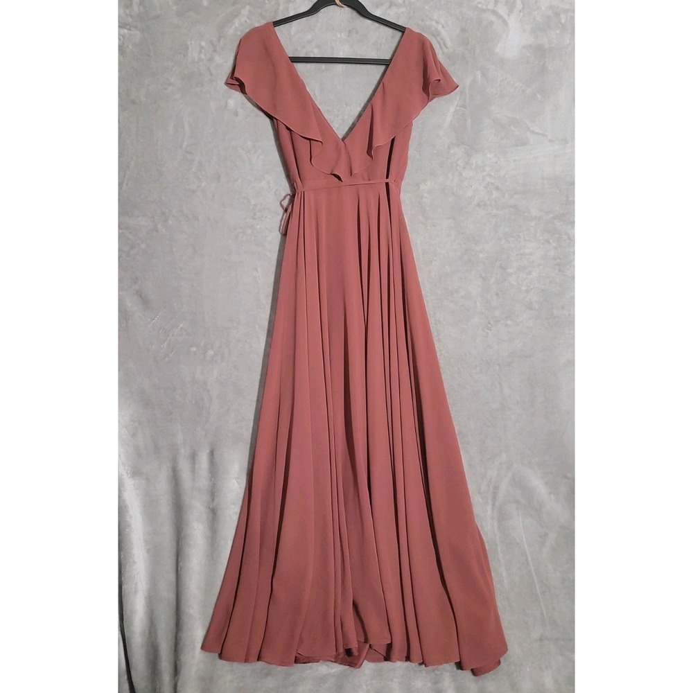 Jenny Yoo Collection SZ 4 Dusty Rose Faye Flutter Sleeve Maxi Wrap Dress/Gown - Picture 9 of 10